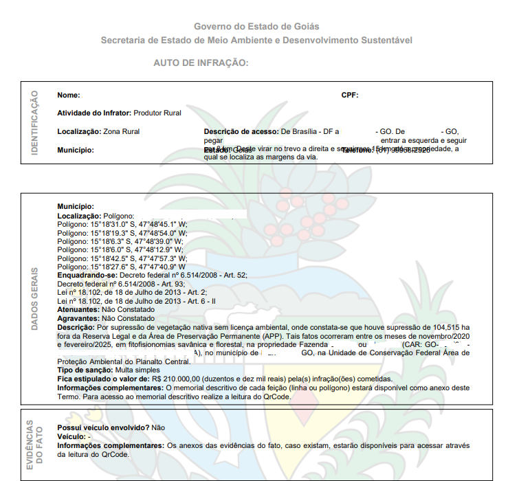 Auto de Infração Ambiental Goiás